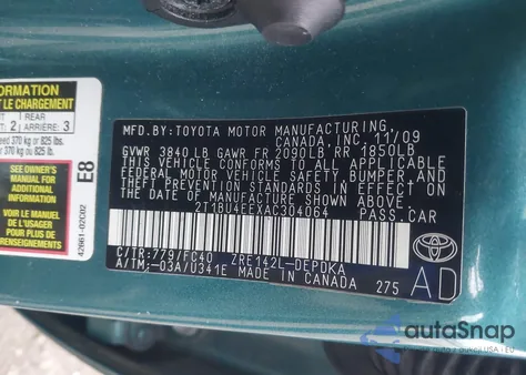 2010 Toyota Corolla Le from USA, damaged, VIN 2T1BU4EEXAC304064